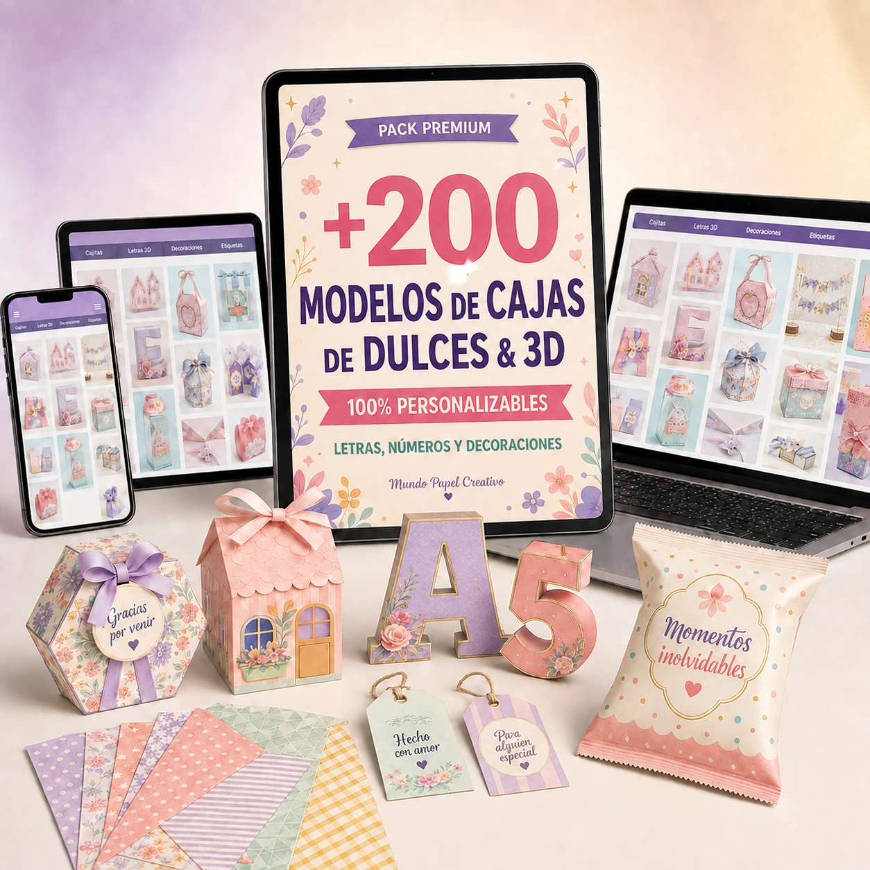 Pack premium con más de 200 modelos de cajas de dulces y diseños 3D
